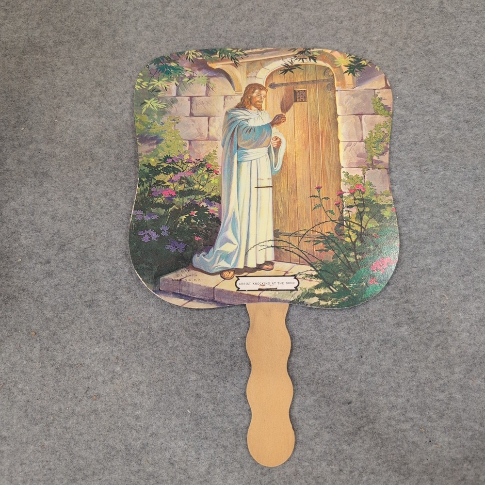 Vintage Christ Knocking at the Door Church Fan Rainwater Funeral Home Bowdon GA - Picture 1 of 2